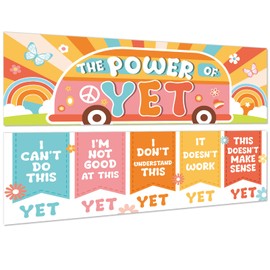 QOUBAI Groovy Growth Mindset Posters Groovy Hippie Bulletin Board Decorations the Power of Yet Banner Boho Daisy Flowers Classroom Wall Decor Retro Hippies Mindset Chats for Preschool Nursery Office