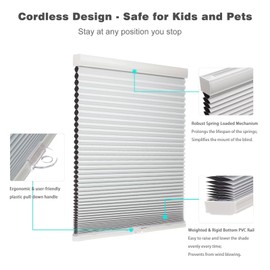 MYshade Blackout Cordless Cellular Shades Honeycomb Shades for Indoor Windows Room Darkening Blinds for Home Office Pull Down Window Shades Easy to Install 20 inch Wide, H48 White Pleated Shades