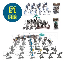 INGWETECH 59pcs Multi-Colored Cavalry Soliders Toy Army Figures Set for Simulated Siege War Game of Attack