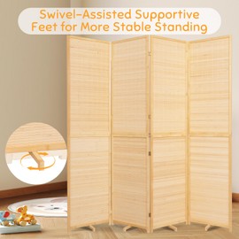 Bamboo Room Divider Folding Privacy Screens, Wall Divider for Room Separation, Portable Room Partitions and Dividers, 5.6FT Bamboo Mesh Woven Room Divider Panel (Beige, 4 Panel)
