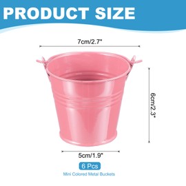 PATIKIL 2.7"x2.3" Small Metal Buckets with Handle, 6 Pcs Mini Galvanized Bucket Colorful Easter Buckets for Crafts Party Favors Decoration, Pink