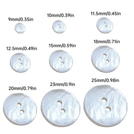AIMALL Natural Shell Buttons - 20PCS Round Two-Hole White Buttons for Shirts, Knitwear, and Crafts - 9 Sizes from 9mm to 25mm