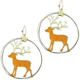 MACOSA DE2011411_x2 Set of 2 Decorative Reindeer Gold Rust for Hanging Metal Christmas Decoration Pendant Decoration Large Hanging Decoration Christmas Winter Winter Decoration