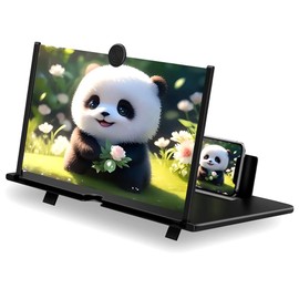 スクリーンアンプ 16インチ スマホ拡大鏡スタンド HD 5倍 3D 携帯 スクリーン拡大器 目の保護 疲労軽減 スマホ画面拡大 スタンド折り畳み式 (黒)