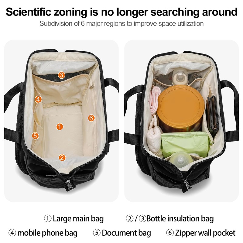 FHELAD FHELAD Black Diaper Bag Small Backpack,Waterproof Multi-Function Newborn Baby