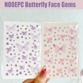 NOOEPC Face Gems Self Adhesive Butterfly Face Jewels Rave Accessories Stickers Heart Rhinestone Festival Essentials Hair Gems, Rhinestone Stickers for Face, Eye, Makeup, Body