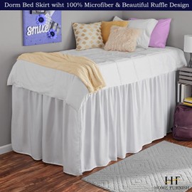HOME-FURNISH Dorm Room Bed Skirt- Ruffled Dorm Sized College Dorm Bed Skirt-100 Microfiber Bed Skirt-Dust Ruffled Bed Skirts-34 inch Tailored Drop-Ruffled Dorm Sized Bed Skirt White, Twin-XL34 Drop