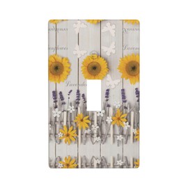 Sunflowers On Wooden Print Light Switch Cover Artistic Wall Plate Crafted Single Toggle Bathroom 1 Gang Decor