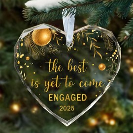 Engagement Gifts for Couples 2025, Gifts for Newly Engaged Couples, Engagements Ornament for Couple, Happy Engagement Gift for Her, Just Engaged Gift for Her, Friends - Heart Shaped Glass Ornament 3"