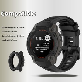 QHBAMD Silicone Watch Band Compatible for Garmin Instinct E 40mm/45mm - Soft Breathable Waterproof Strap for Men Women, Adjustable Sport Wristband with PC Case Bumper (Black,45MM)