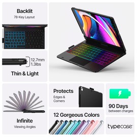 typecase typecase Touch for iPad 9th Generation Case with Keyboard (10.2", 2021),Multi-touch Trackpad,10 Color Backlight, 360 Rotatable, Thin & Light for 8th Gen (2020),7th Gen (2019), Air 3,Pro 10.5 (Black).
