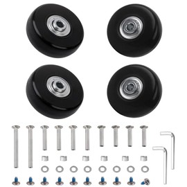 Suitcase Casters 4-Piece Set Replacement Kit Diameter 46mm Black Rubber Silent Tires Compatible with 3 Types of Axles (30/35/60mm) Width 17mm DIY Repair Double Wheel Installation Ø6mm/Ø8mm Axle
