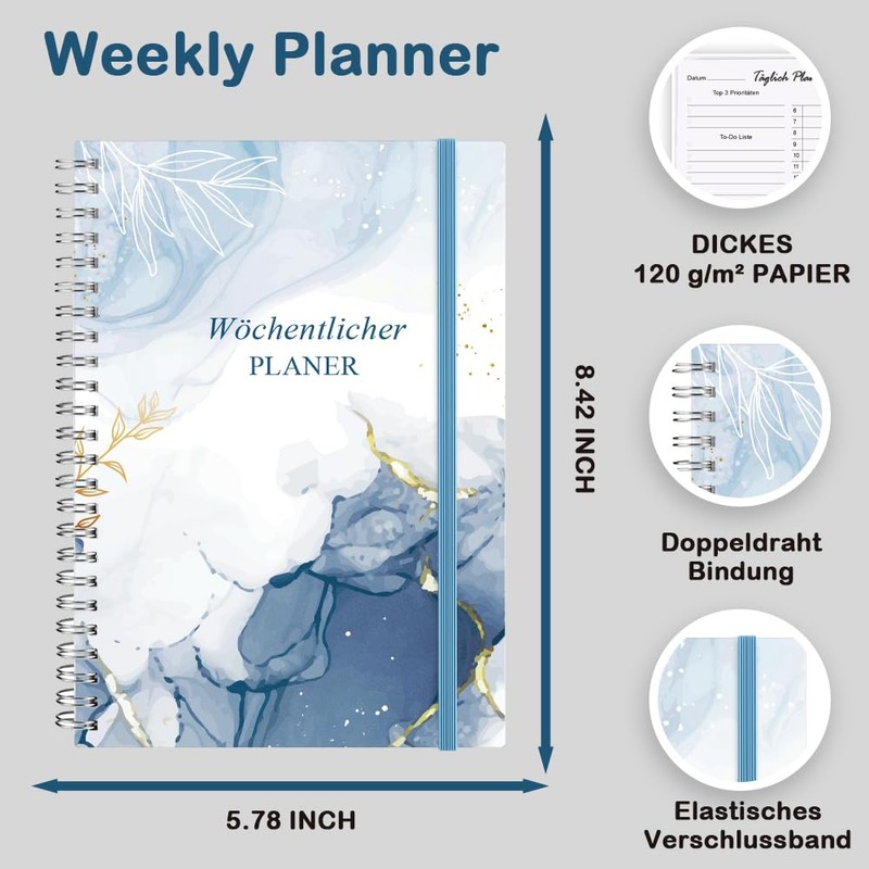 Undated A5 Weekly Planner, Weekly Appointment Calendar with To-Do List,