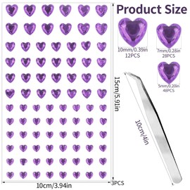 264pcs Heart Gem Stickers Rhinestones for Crafts - Self Adhesive Jewels Stickers, Acrylic Gems DIY Craft Decorative Diamond Stickers, Small Stickers for Kids (264pcs-5/7/10mm-purple)