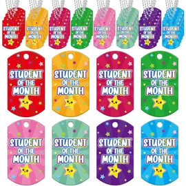 Dansydaisy 64 Set Student of The Month Dog Tags Necklaces Bulk Motivational Student Incentives Acrylic Dog Tags with Chains for Recognition Award Education Reward Gifts School Teacher Supplies