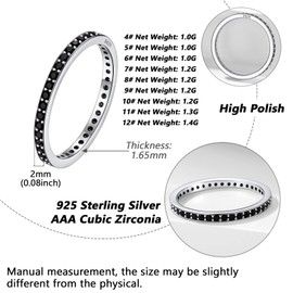 Silvora Thin Bands Ring for Female, Lovely Cubic Zirconia Engagment Wedding Bands 2mm, Plain Silver Rings Size 6