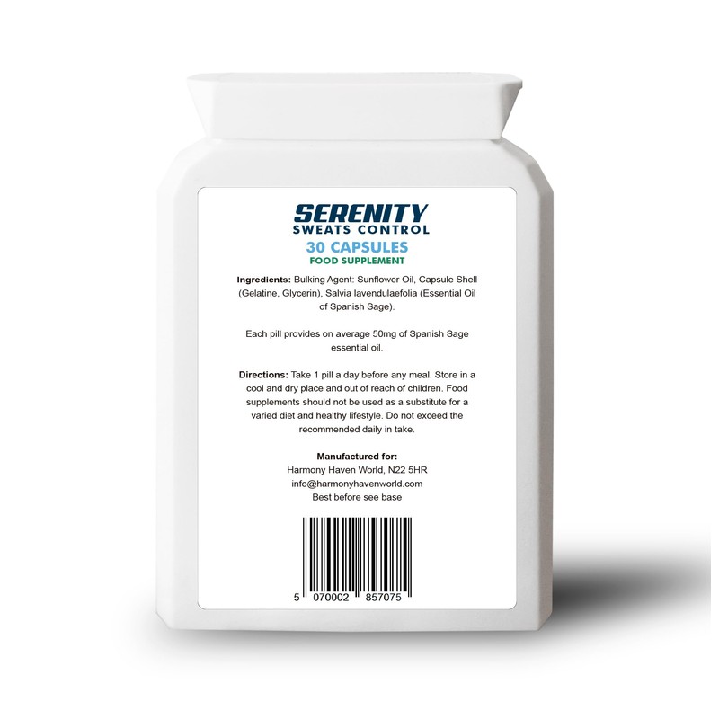 Serenity Sweats Control 30 Capsules - Reduce Excess Sweating, Sweat
