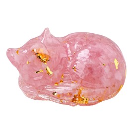 RJINGSHI Natural Rose Quartz Crystal Cat Resin Sleeping Cat Statue Decor Office Desk Decor Cat Statue Healing Crystal Home Room Decor Cat Figurine Gifts for Cat Lovers 2.75"