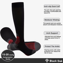 BlackOak Knee High Compression Socks 15-20 mmHg - OTC Support Stockings for Women Men - Running, Travel & Cycling (S/M, L/XL)