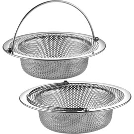 Pack of 2 Drain Strainers, Kitchen Sink Strainer, Stainless Steel Sink for Kitchen, Sink, Strainer, Clogging Protection, Kitchen Drain Sink (11 x 8 x 2.6 cm) (Silver, Black)
