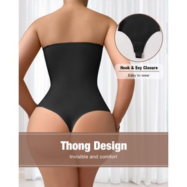 USEASY Shapewear Bodysuit Tummy Control Strapless Bra Shapewear for Women Strapless Faja Body Shaper Thong Light Shapewear Black S