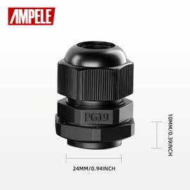 AMPELE Cable Gland 20 Pack PG19 Waterproof Adjustable 12-16mm Nylon Cable Glands Joints with Gaskets, Black(PG19)
