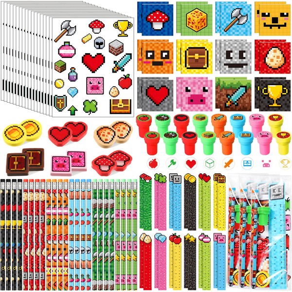 Chrisfall 168 Pcs Pixel Party Favor Pixel Miner Party Supplies