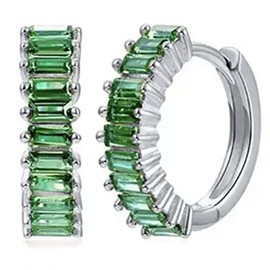 AT Jewellery - 925 Sterling Silver Small Emerald Green Gemstone Cluster Stones Huggie Hoop Earrings