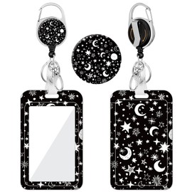 Badge Holder, Badge Reel with Swivel Belt Clip, Heavy Duty Retractable Reel, Sliding ID Badge Holder, Vertical Plastic Card Case for Nurse Teacher Office Employees (Star & Moon)