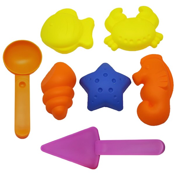 KEQAR 7 Piece Beach Toy Set for Children, Sand Shape,