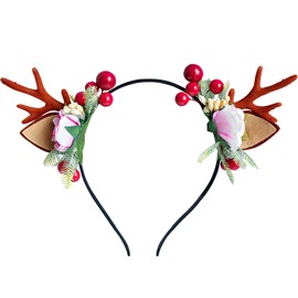 Christmas Antlers Headband, Reindeer Ears Headband, Antlers Floral Hair Band for Christmas Party, Christmas Hair Band, Christmas Party Headpiece for Women Girls, Christmas Party Festival