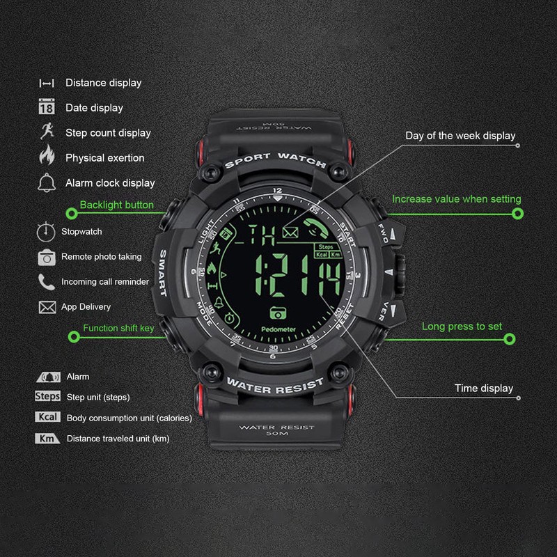 Men Digital Watch LED Backlight Multi Functional Water Resistant Watch