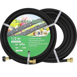 MAMIZO Soaker Hose 100 ft 1/2", Solid Brass Connectors,Heavy Duty Drip Hose to Save 70% Water, Rubber Longer Lasting, Soaker Hose for Garden, Lawn and Yard ((1/2" 50ft×2)