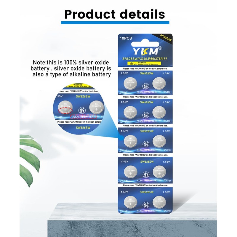 YKM 377 SR626SW Watch Battery LR626 377/376 V377 377a AG4