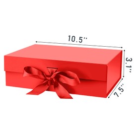 DaiJoob Gift Box with Lid for Presents 10.5x7.5x3.1 Inches with Ribbon and Magnetic Closure(1-Pack) (Red)