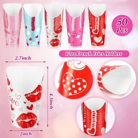 DECYOOL French Fries Holder Cups, 50Pcs Valentine's Day Charcuterie Cups 12oz Disposable Paper French Fry Cups Snack Appetizer Cups for Valentines Party Favor Supplies