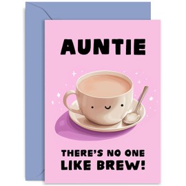 Old English Co. Funny Birthday Card for Auntie - Hilarious Tea Themed Birthday Card for Her - 'No One Like Brew' Tea Pun Joke Humour Card | Blank Inside