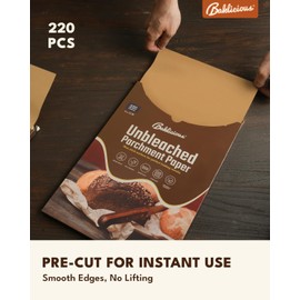 BAKLICIOUS 220 Pcs 9x13 inch Unbleached Parchment Paper Baking Sheets, Baklicious Pre-cut Heavy Duty Parchment Baking Paper for Air Fryer, Oven, Bakeware, Steaming, Cooking Bread, CupCake, Cookies