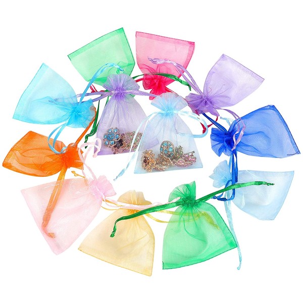 Boshen 100/200PCS Organza Gift Candy Sheer Bags Mesh Jewelry Pouches Drawstring Bulk for Wedding Party Favors Christmas 3"x4" 5"x7" (5" X 7"(100PCS), Mixed)