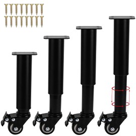 7-10 Inch / 18-24cm Adjustable Metal Furniture Legs with Casters Wheels, Set of 4 Heavy Duty Bed Frame Center Slat Support Legs DIY Replacement Feet for DIY Cabinet Sofa Couch TVstand Desk Black