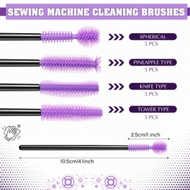 RimCereal 20 Pcs Nook and Cranny Sewing Machine Cleaning Brushes, Reusable Silicone Dense Bristles Cleaning Brushes for Sewing Machine Internal and Spool Area (Black, Purple)