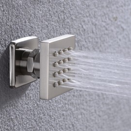 4 pcs Solid Brass Body Spray Shower Jets Adjustable Massage Spa Side Sprayer In Wall Shower Set, Square Brushed Nickel Finish