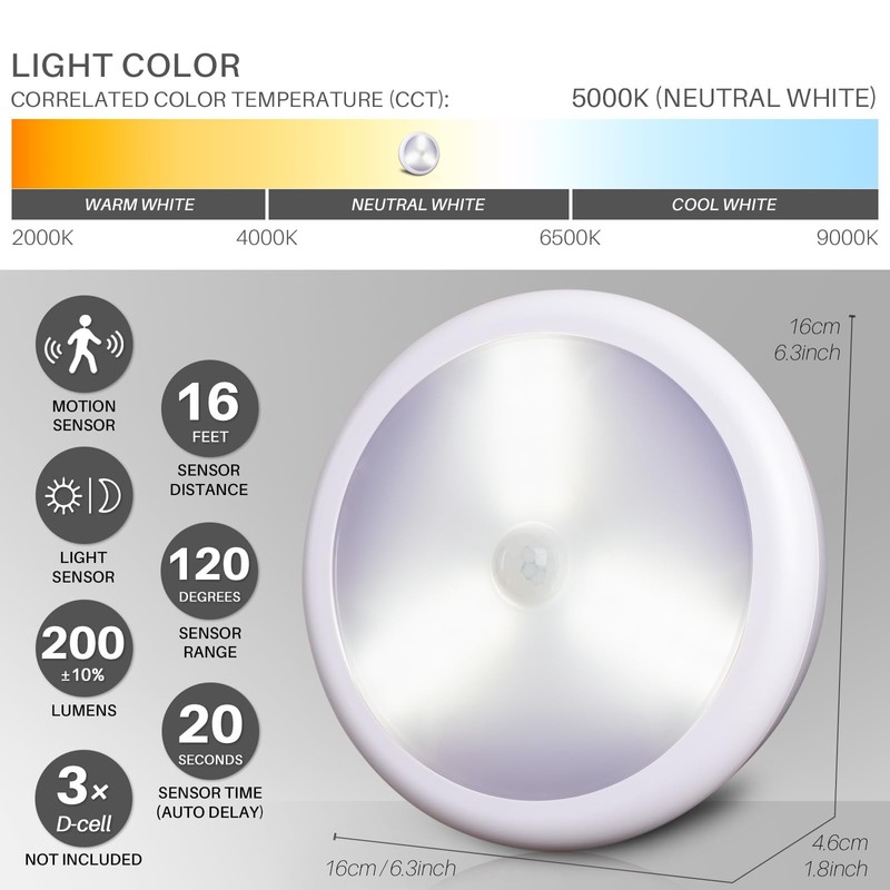 STAR-SPANGLED 6.3” Motion Sensor Ceiling Light Indoor 3 AA or
