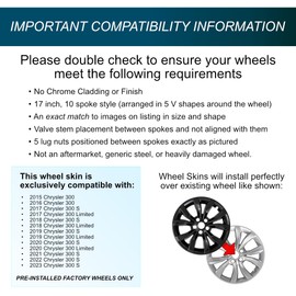 Auto Reflections Set of 4 17" 10 Spoke Wheel Skins for Chrysler 300 2015-2020 - Gloss Black