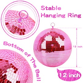 Mirror Ball for Disco DJ Club Party Wedding Home Decor, Muscab 12 Inch Disco Ball with Hanging Ring, Pink