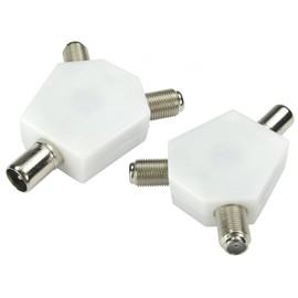 Mr. Gadget's Solutions® Nickel Plated TV COAX Aerial Male to 2 X F Type Connector Splitter Female – White (1 pack)