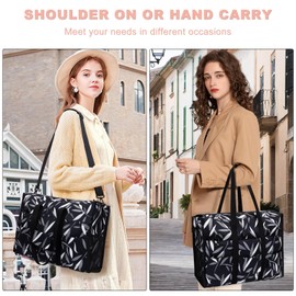 Kamo Utility Tote Bag for Women Travel Shoulder Bag with 21 Pockets & Laptop Compartment Zip Top Foldable Teacher Tote Bag for Teacher/Work Women