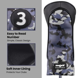 Majek Golf Clubs Black and Blue Camo Club Premium Protective Hand Made Camouflage Head Covers 460cc Driver#3#5#X Fairway Metal Woods Utility + #H Hybrid Cover Set Fits for Most Brands