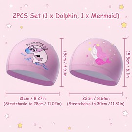 2PCS Swimming Cap, Swimming Hat, Soft Stretchy Design Swim Hat for Swimming Lessons and Pool Activities (Pink)