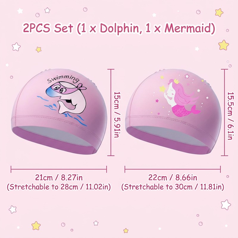 2PCS Swimming Cap, Swimming Hat, Soft Stretchy Design Swim Hat